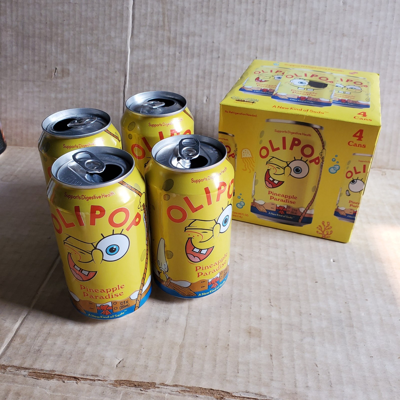 SpongeBob Olipop Soda Pop Empty Box & Cans Search For Squarepants Movie (Used)