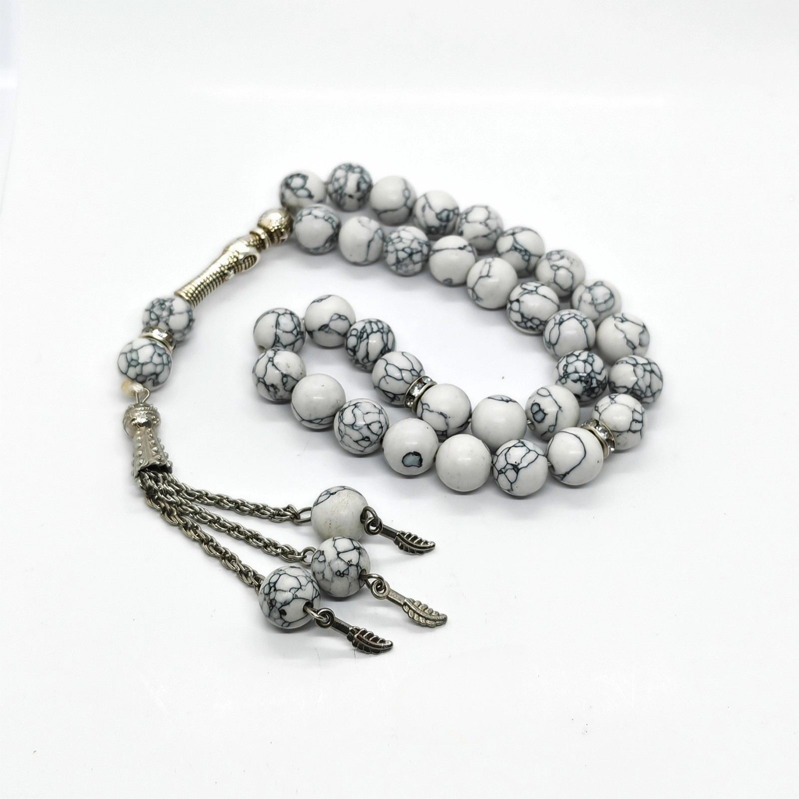 Tasbih-Howlite Natural Stone Prayer Beads 33 Misbaha Islamic Rosary Subha 10mm