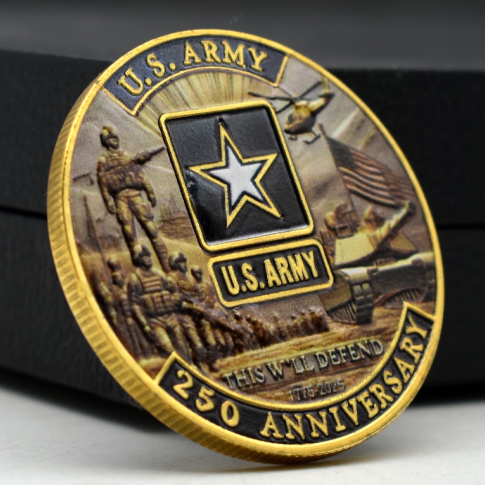 US Army 250th Anniversary Gold-Plated Challenge Coin Collectible Souvenir Medal
