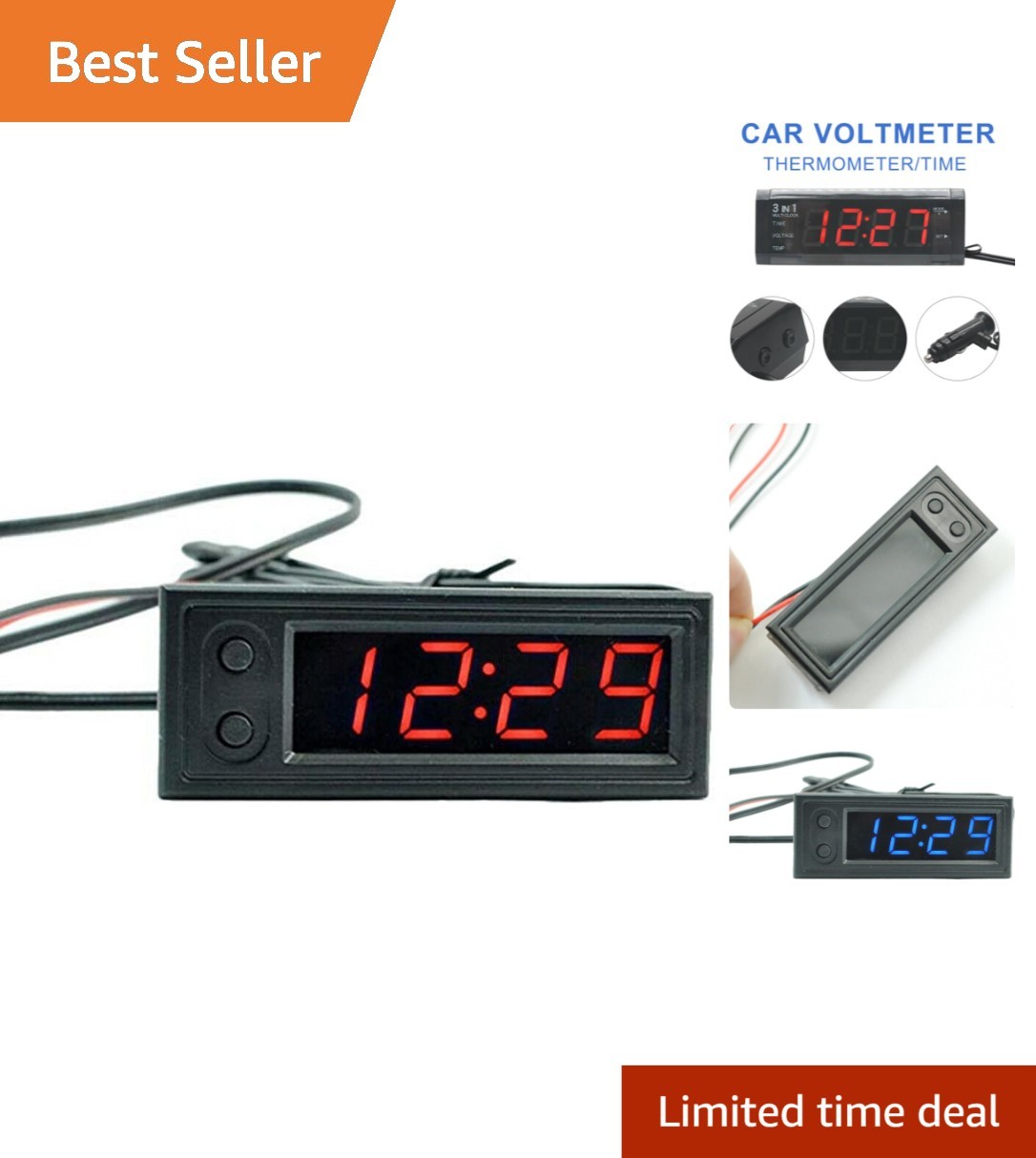 Efficient Car Watch with LED Display: Thermometer & Voltmeter Software Included