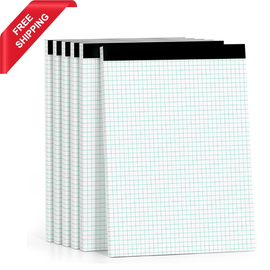 Graph Paper Pads 8.5 x 11, 4×4 Ruled, 6 Pack 1/4 8.5in x 11in
