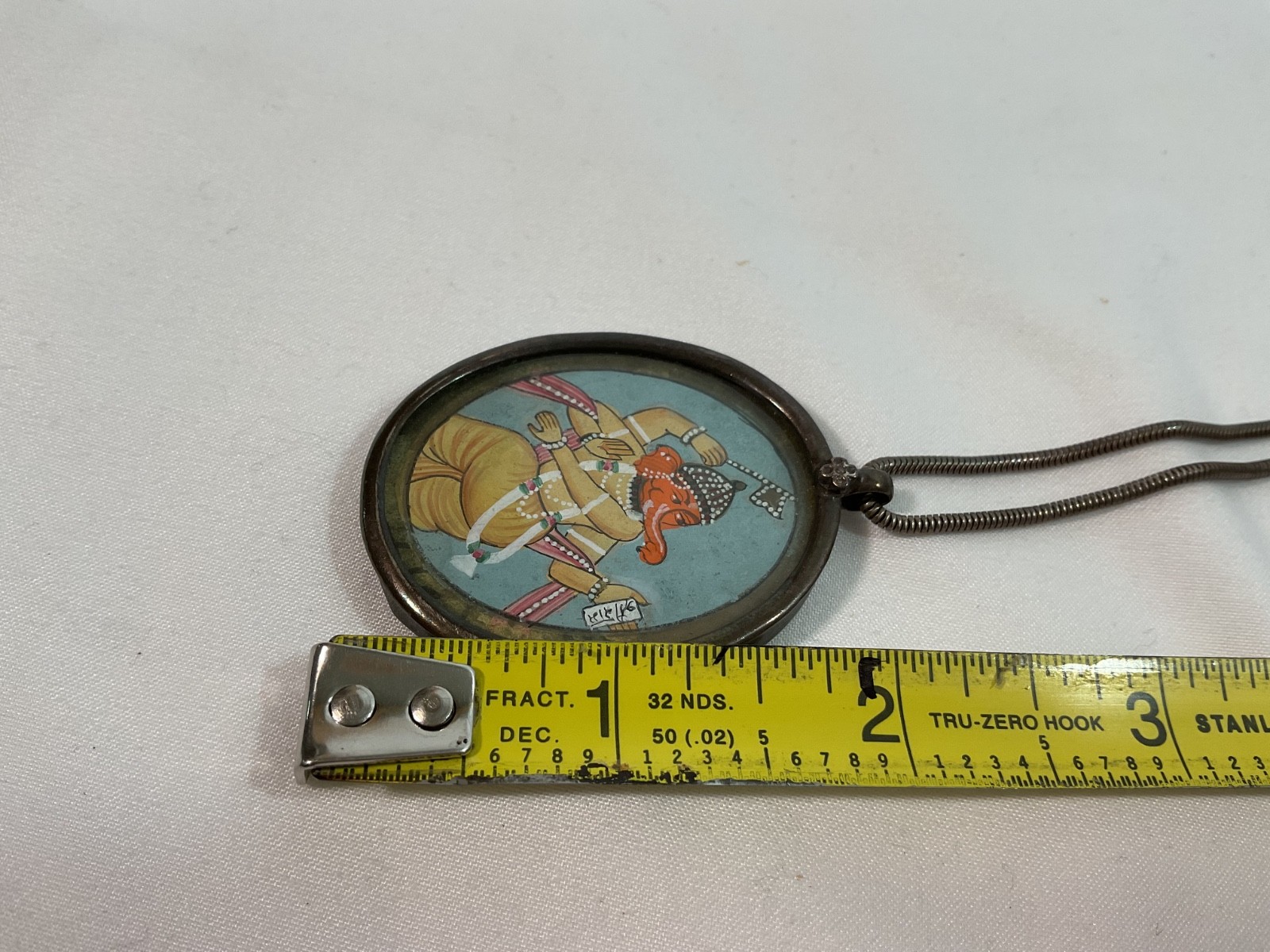 Vintage Miniature Hindu Ganesha Necklace Painting set in silver w 925 Chain