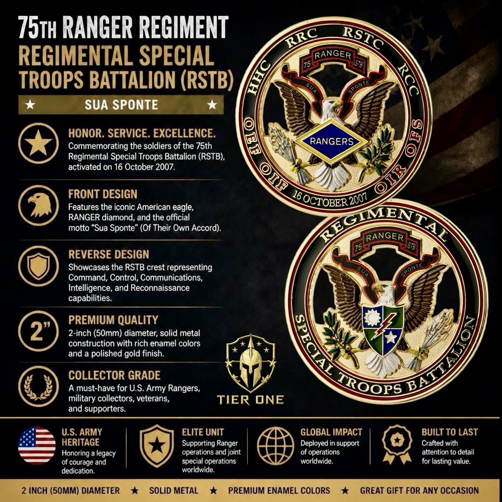 75th Ranger Regiment RSTB Challenge Coin Regimental Special Troops Battalion