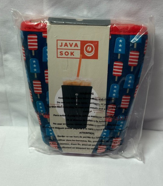 JavaSok Large Cold Cup Sleeve Patriotic Pops Iced Coffee Cup NEW 30-32oz