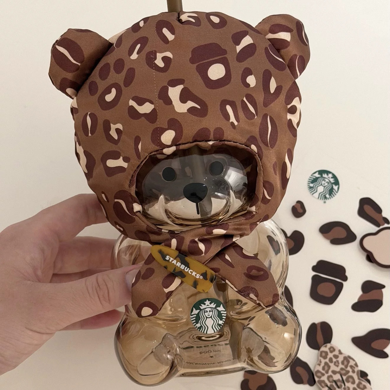 2026 Starbucks Vintage Denim blue/Leopard Bearista 600ml Glass Straw Cup Tumbler