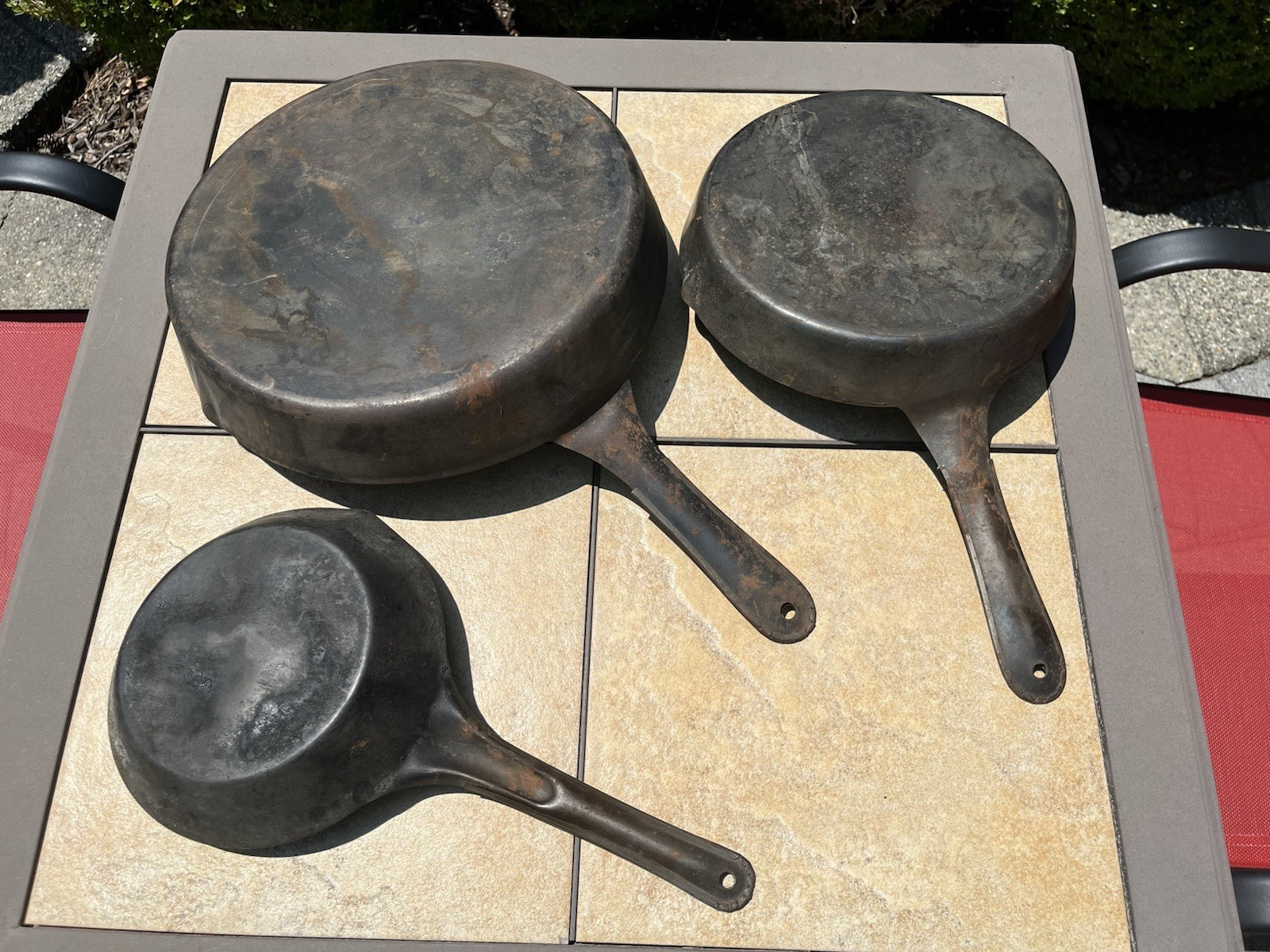 Lot of 3 Antique 1800’s Cowboy Metal Frying Pans Skillets National & Acme