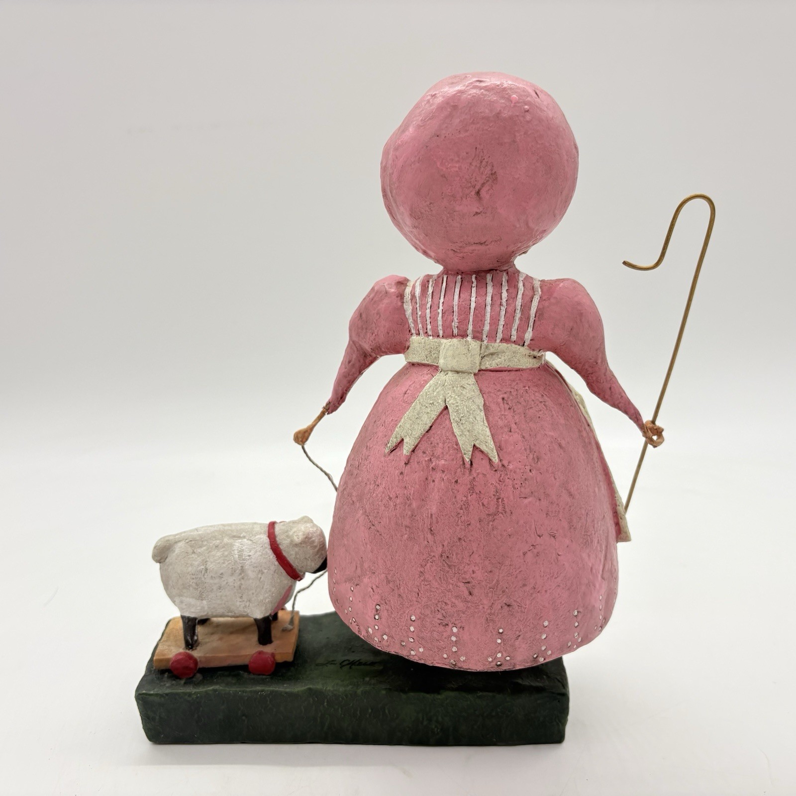 Lori Mitchell Girl Bo Peep Costume Sheep Pull Toy 10.5″ Figurine Folk Art Signed