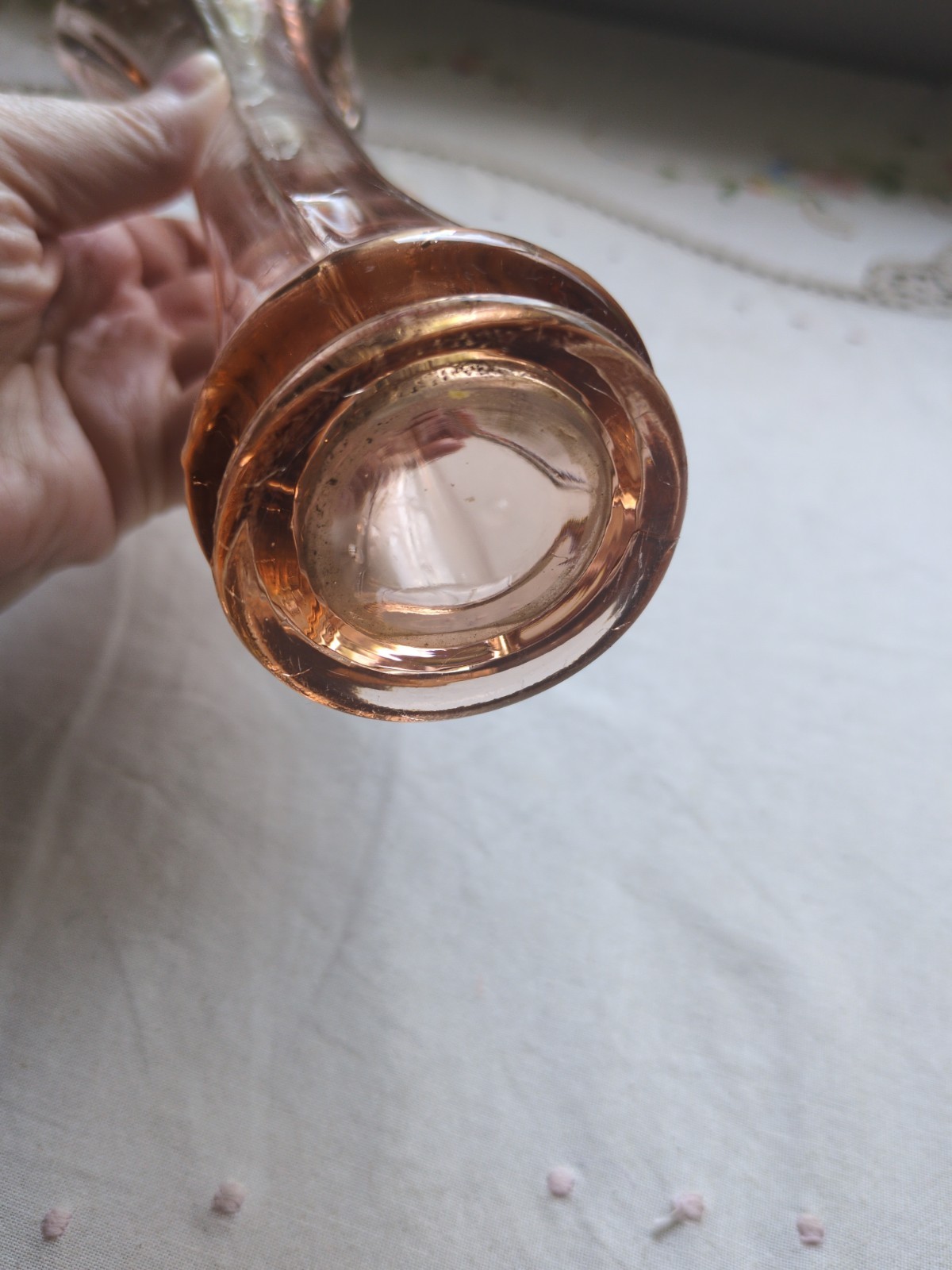 Vintage Fluted Pink-Tinted Depression Glass Swung Vase, 8.75″