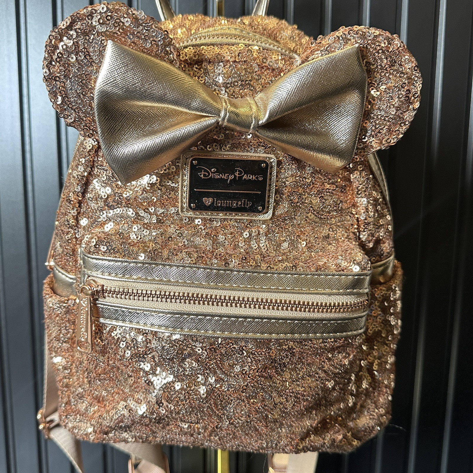 Disney Parks Exclusive Loungefly Sequined Minnie Mouse Backpack – Rose Gold