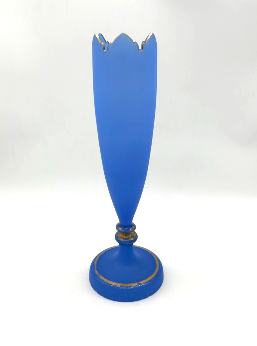 Antique Opaline BlueVase with Gold Accents 12.5″ UV Reactive (READ)