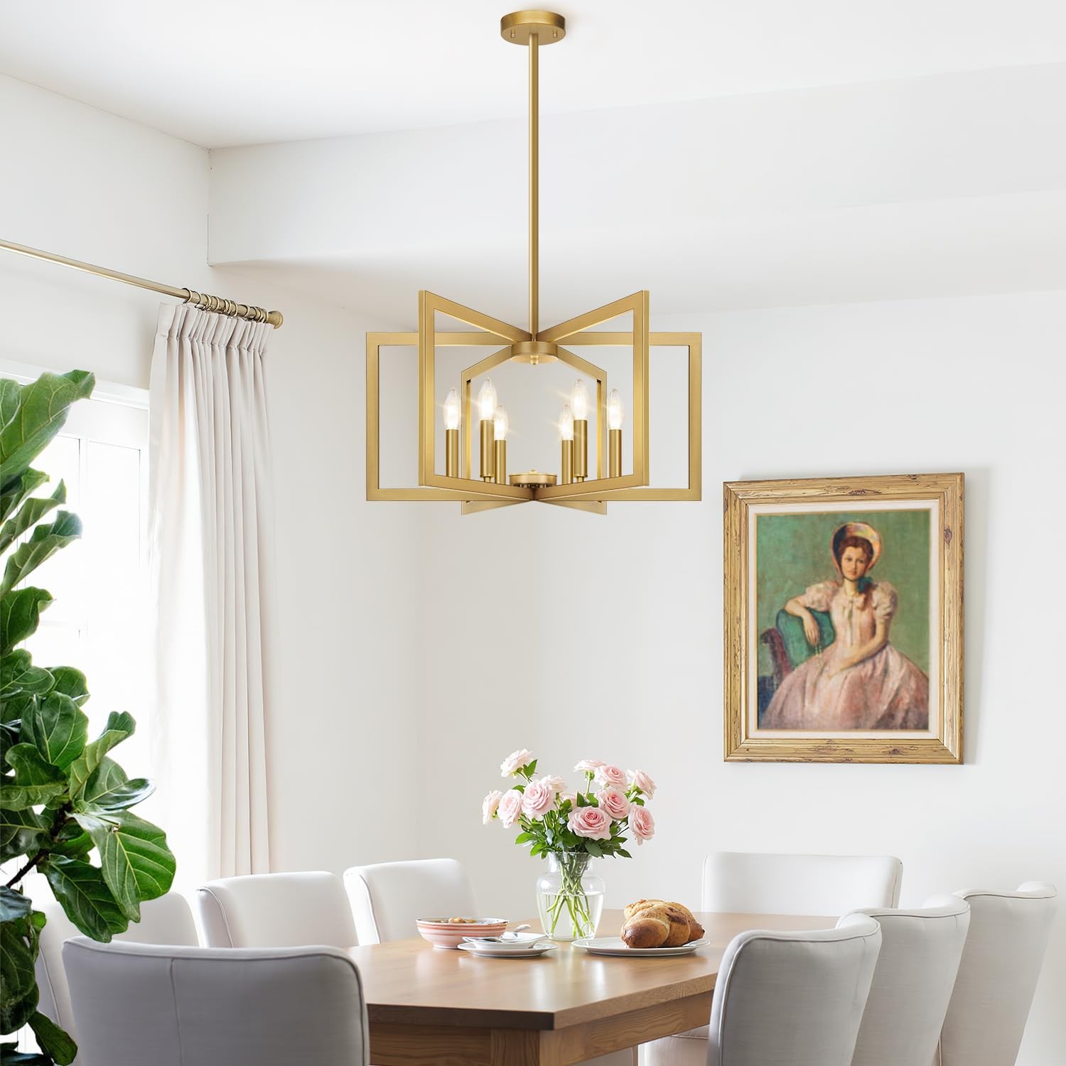 Lynnoland 25″-61″ Height Adjustable 6-Light, Gold (No assembly required)