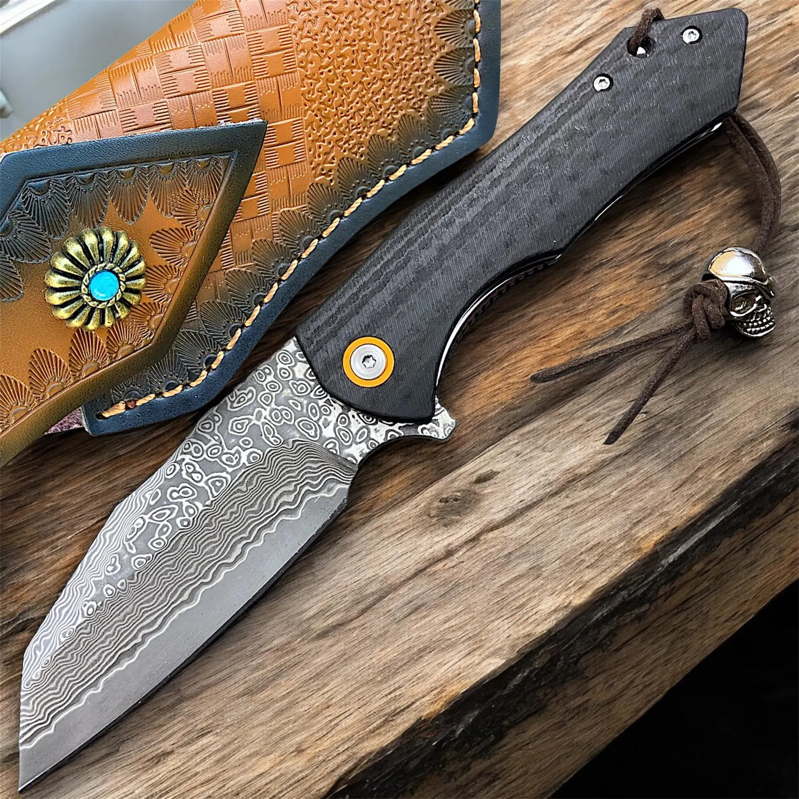 Custom EDC Damascus Steel Pocket Knife, Carbon Fiber Handle, Ball Bearing Pivot!