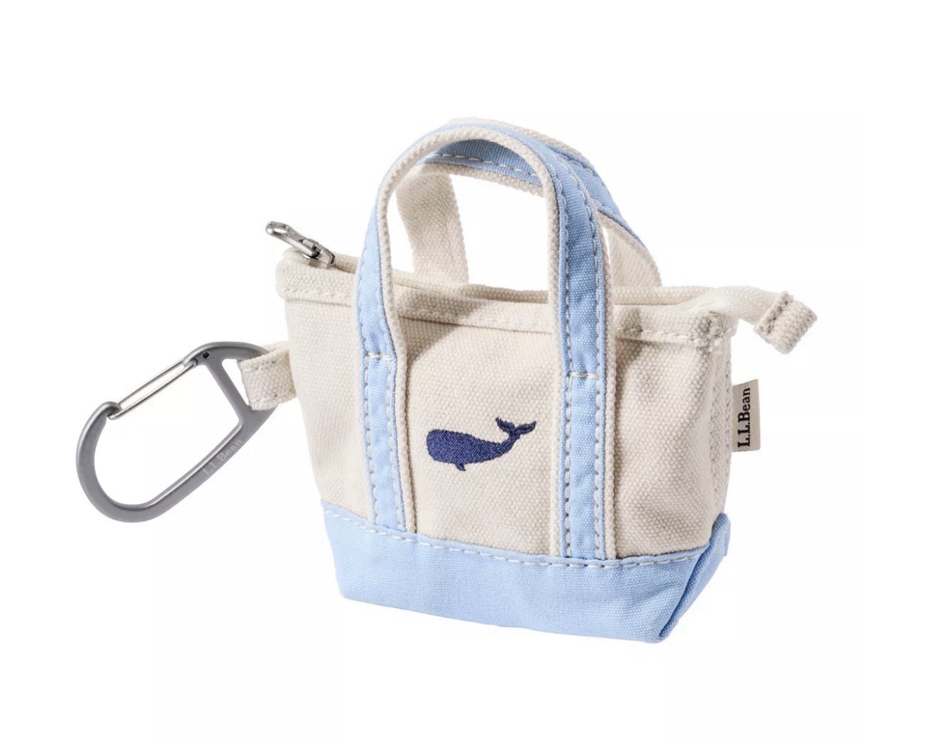 LL Bean Mini Canvas Tote Keychain Coin Purse Blue Whale Zip Top Bag Charm Ltd Ed