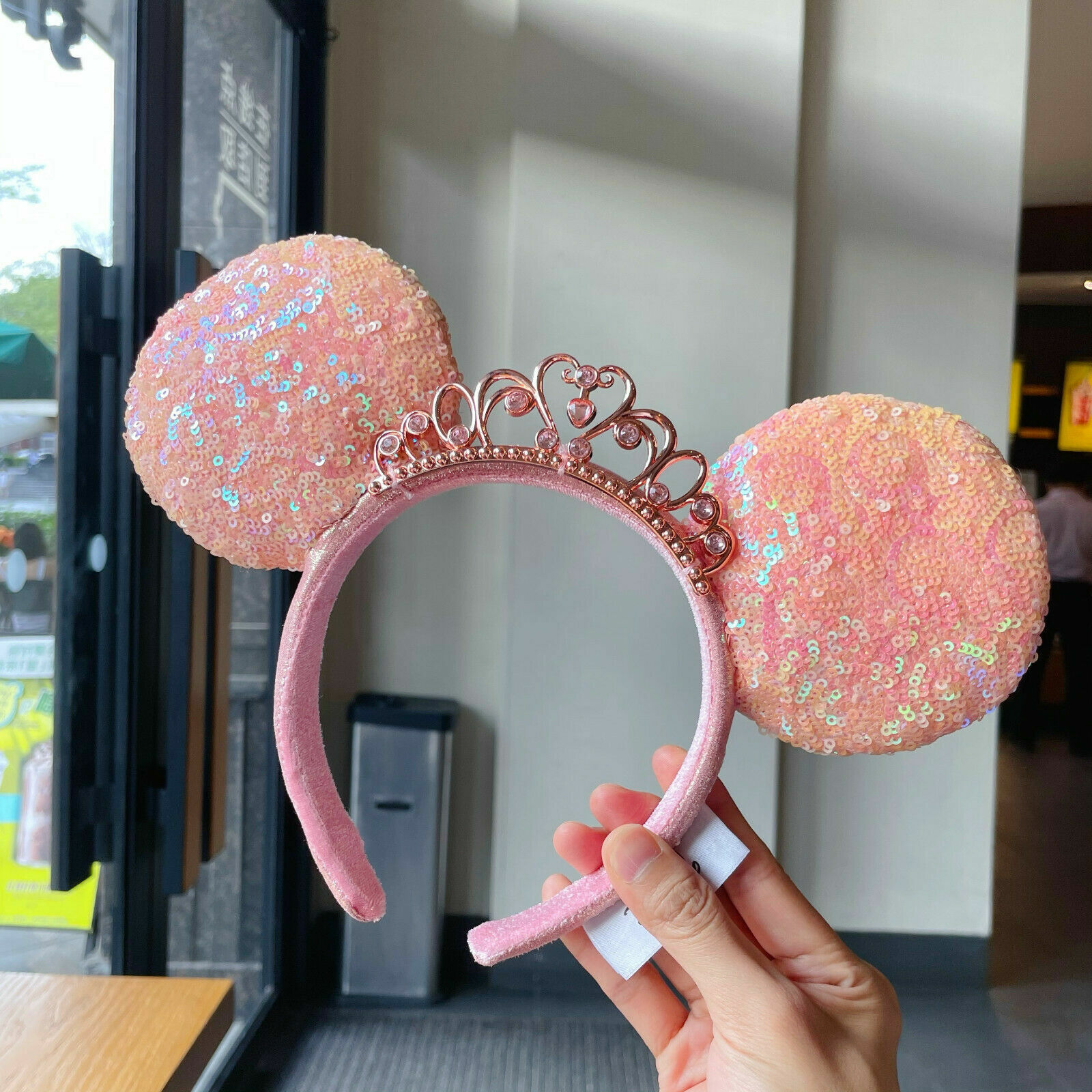 Disney Parks Tiara Edition Princess Crown Pink Sequin Headband Ears US Ship