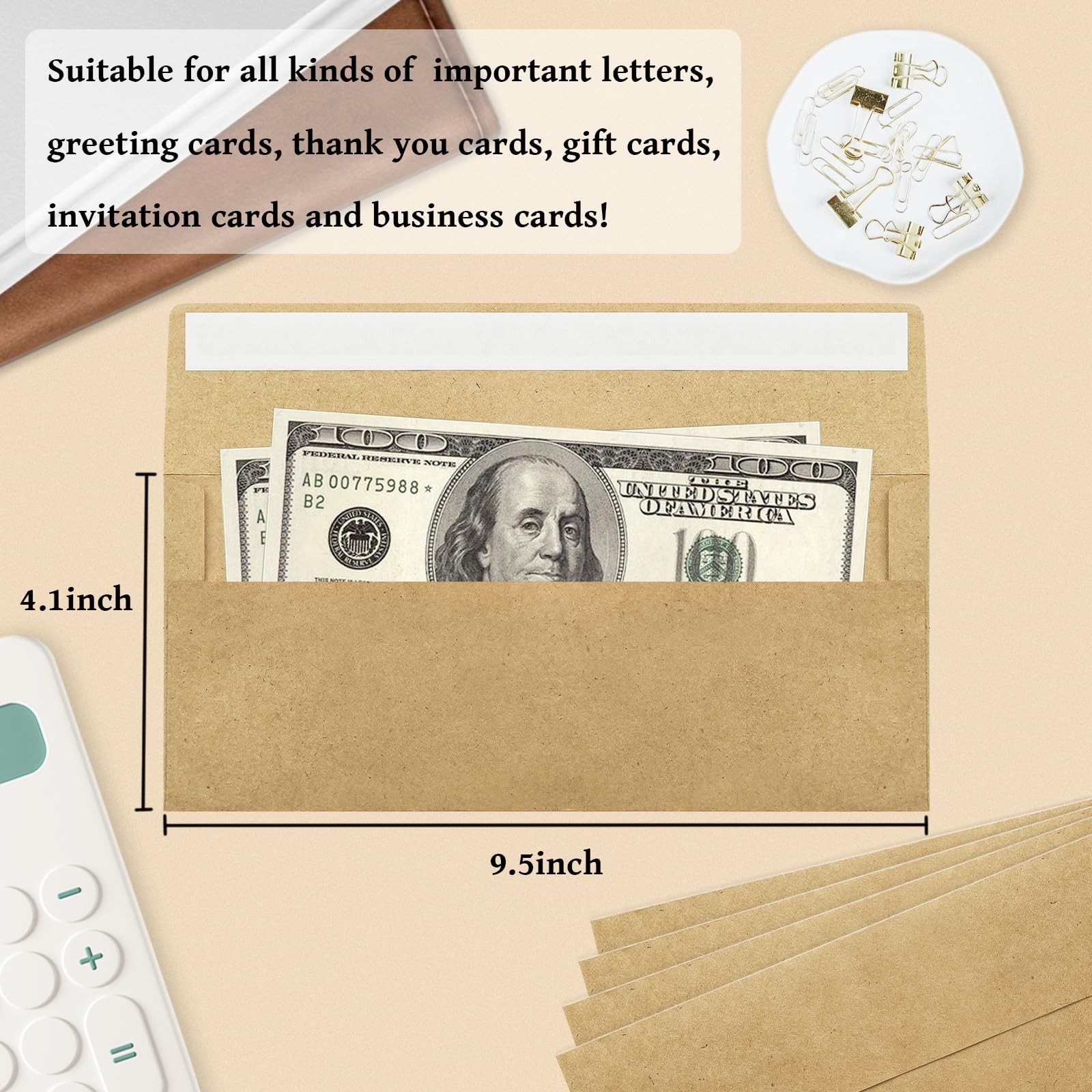 50 Pack #10 Business Envelopes, Brown Kraft Standard Envelopes Self Seal, Let…