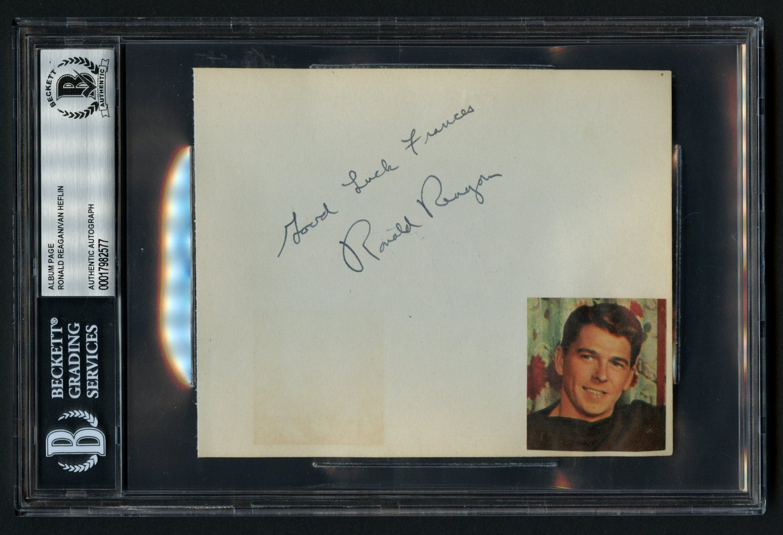 Ronald Reagan & Van Heflin signed autograph auto 4×6 Album Page BAS Slabbed