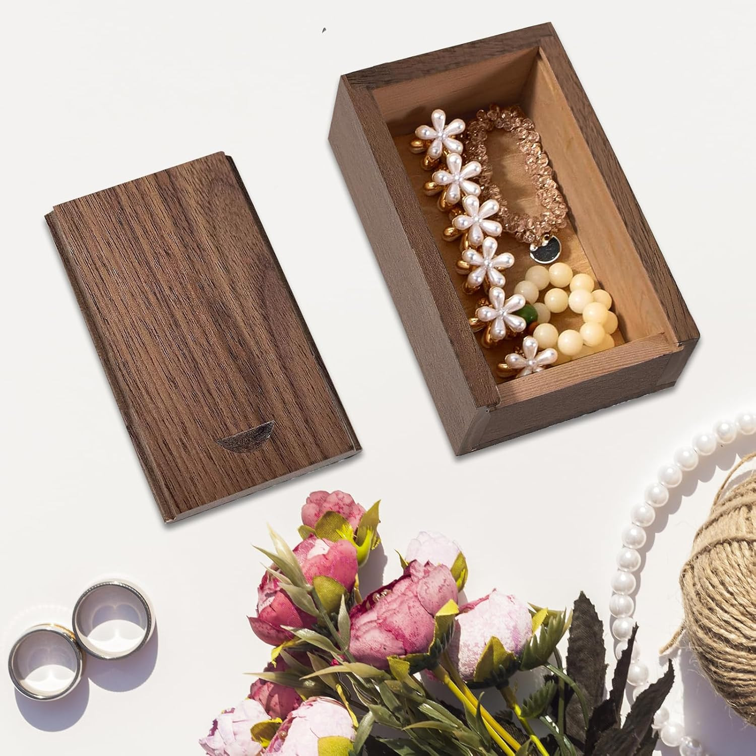 Small Wooden Gift Box with Sliding Lid Walnut Wood Keepsake Box 3.15x2x0.98 Inch