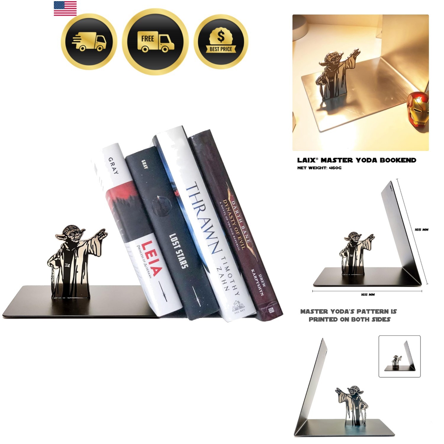Master Yoda Force Metal Bookend, Double-Sided Printing Yoda Pattern, Creative…