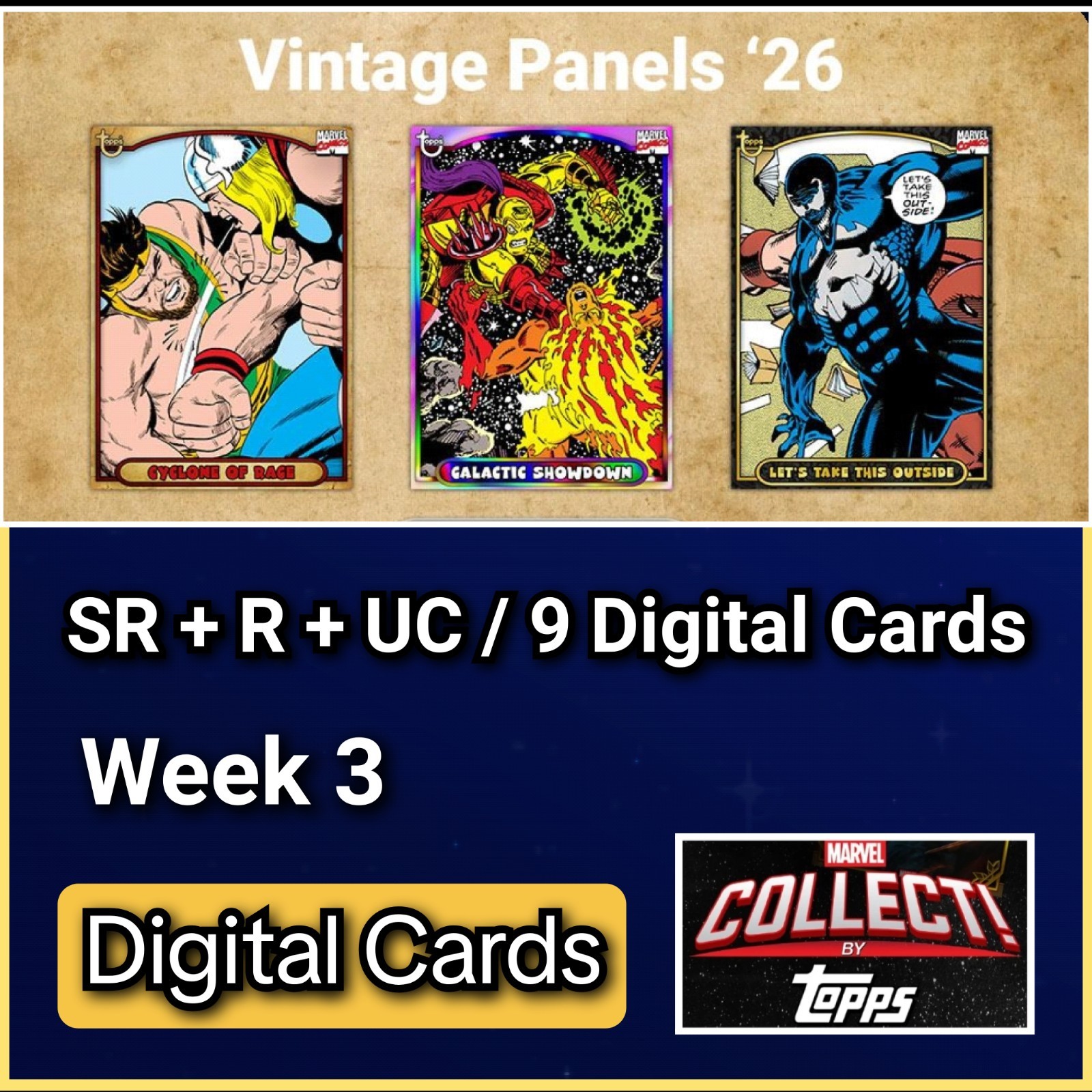 Topps Marvel Collect Vintage Panels 26 Week 3 SR+R+UC 9 Cards