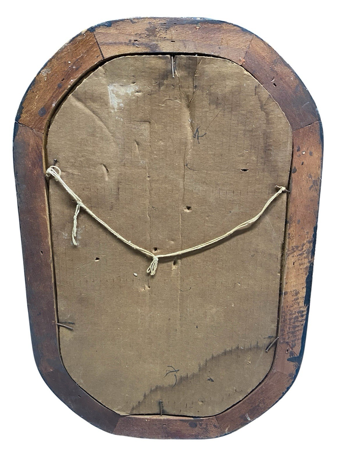 Antique Oval Curved Bubble Convex Glass Chipped Wood Picture Frame 17”x11.5”