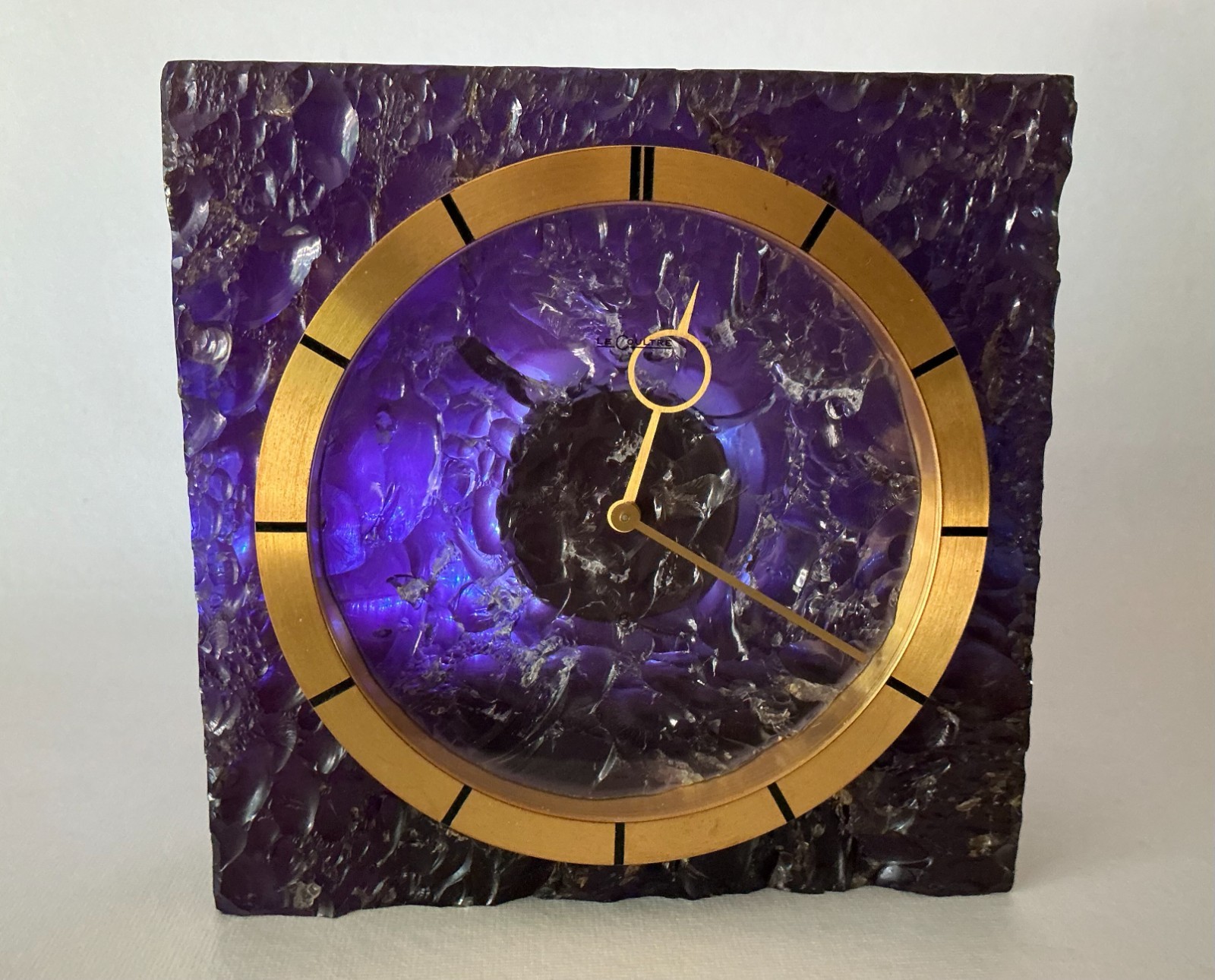 Rare MCM Jaeger LECOULTRE 8-day Purple Crackled Acrylic / Resin Desk Clock 476