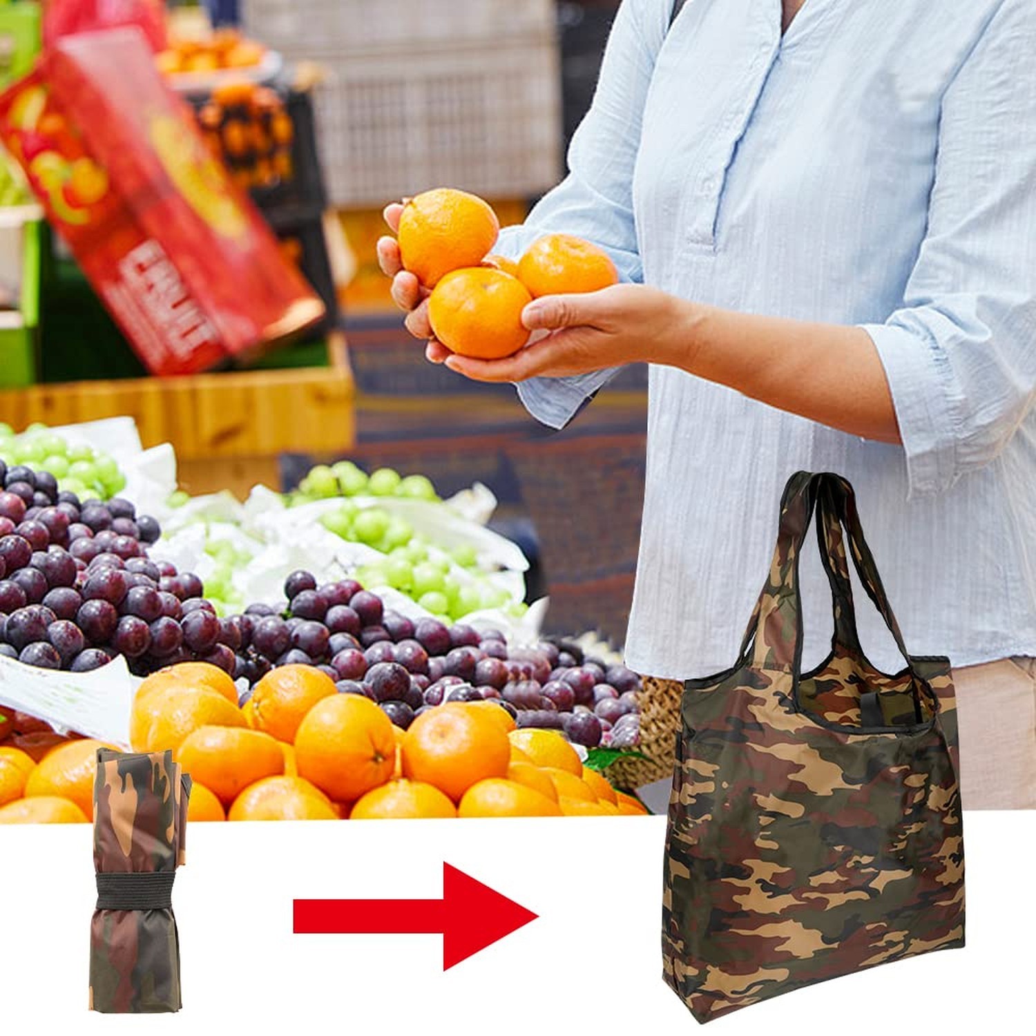 Aricsen 15×4.5×15 Inch Camo Reusable Shopping Bags with Handles, 10 Pack | Po…