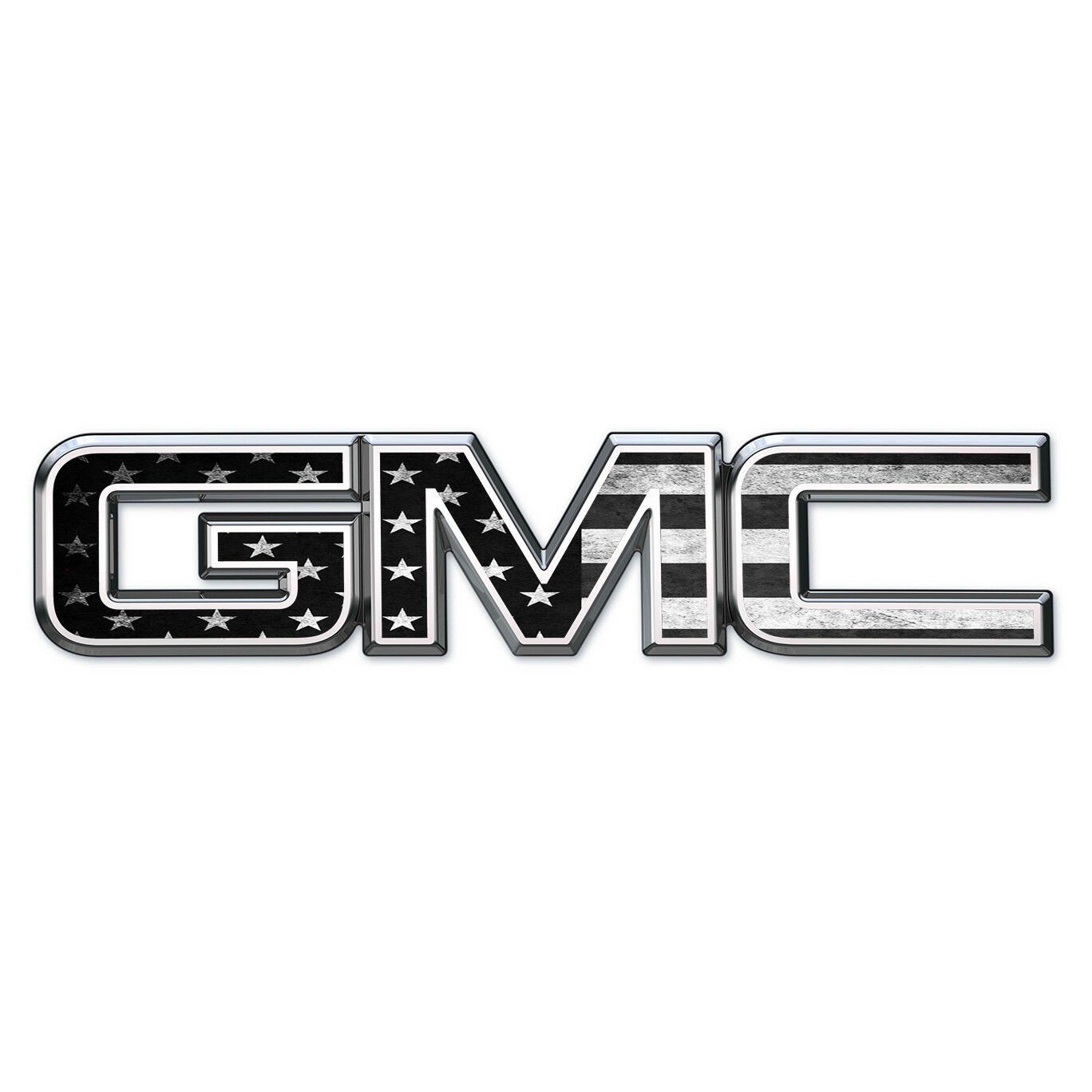 07-17 GMC Sierra Yukon B/W AMERICAN FLAG Front & Rear Emblem Overlay Kit Decal