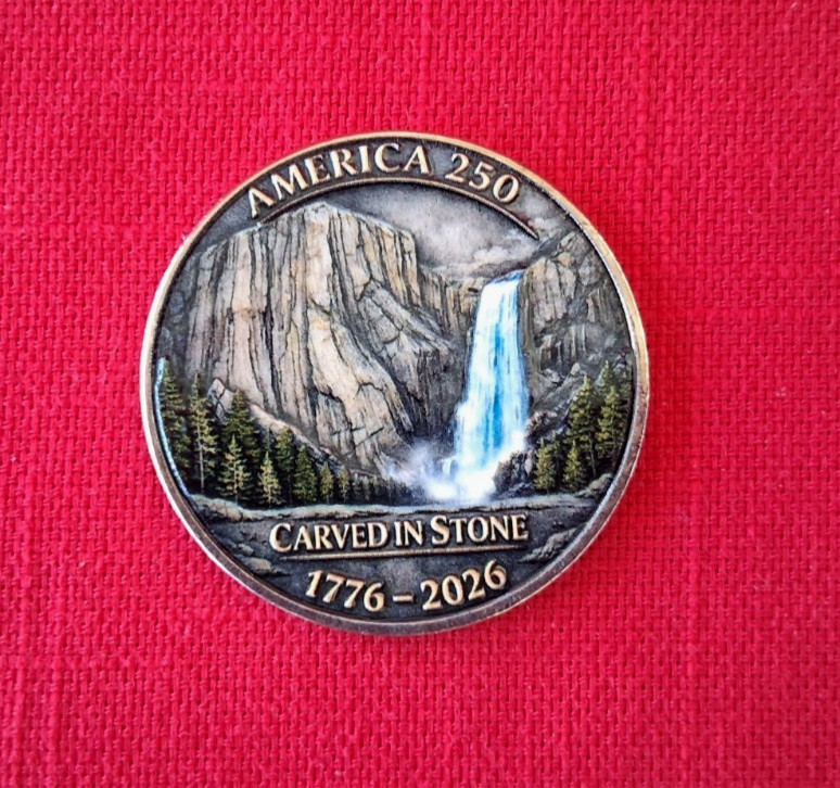 America’s 250th Anniversary challenge coin (see both sides) comes in pouch