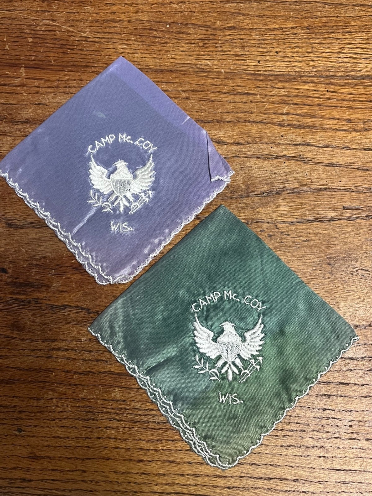 Vintage Camp McCoy US Army Wisconsin Training Camp Lot (2) Hankerchiefs WWII WWI