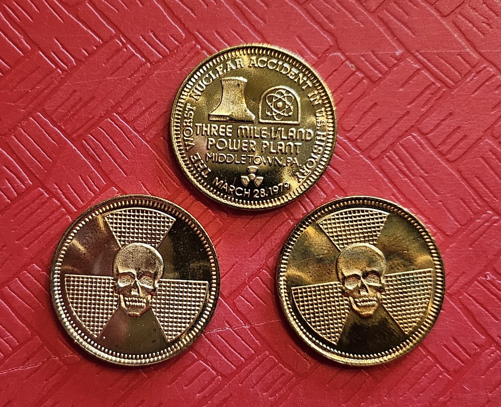 FREE SHIP 1989 Lot of 3 TOKEN COINS 10 yr ANNIV. of THREE MILE ISLAND Meltdown