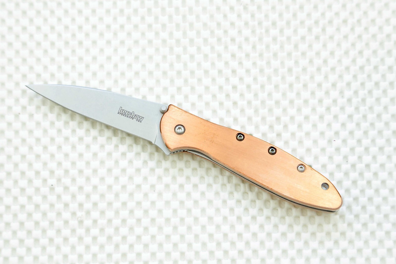 1660CU Kershaw Leek Pocket Knife plain Blade Flag Logo Copper scale Blem assist