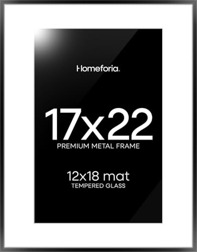 17×22 Picture Frame Black, High End Metal 17×22 Poster Frames with Mat 12×18