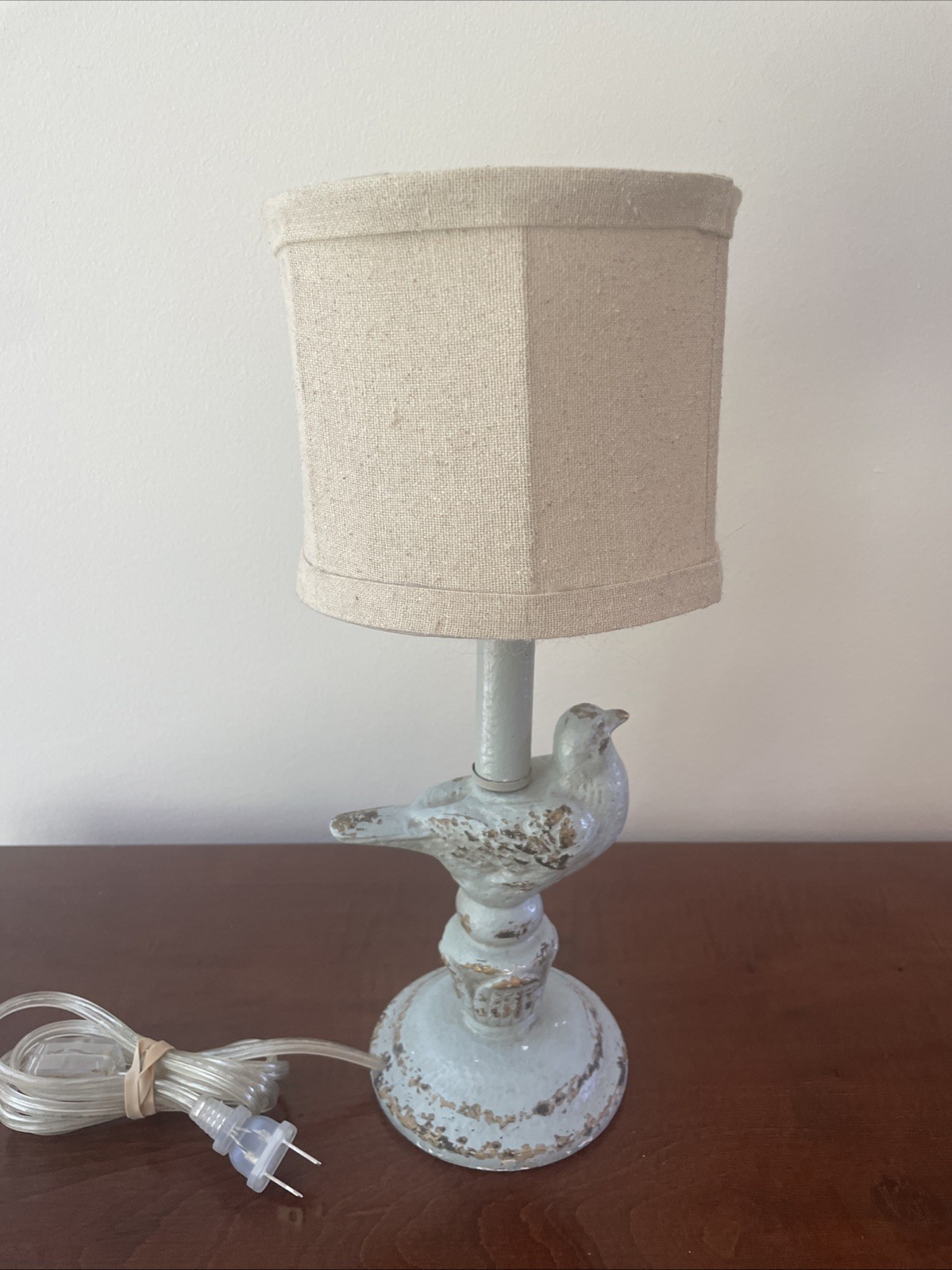 Bird Lamp Pale Blue Shabby Chic Farmhouse With Shade 14” To Top Of Shade