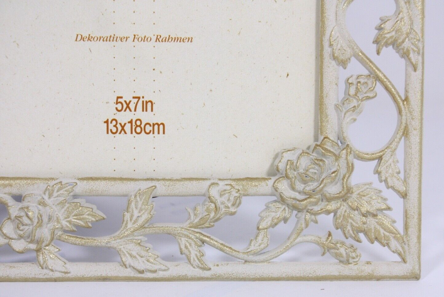 French Floral Pierced Metal Vtg 9.5×7.5 White & Gold Frame for 5×7 Picture Print