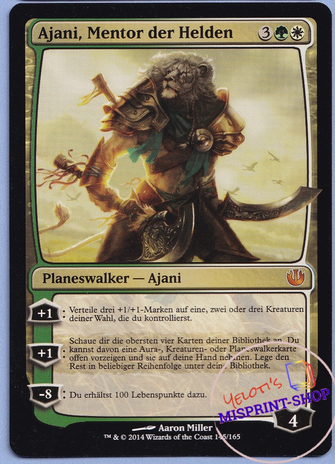 Ajani, Mentor of Heroes German Mtg MISPRINT Arrow of 2nd ability points downward