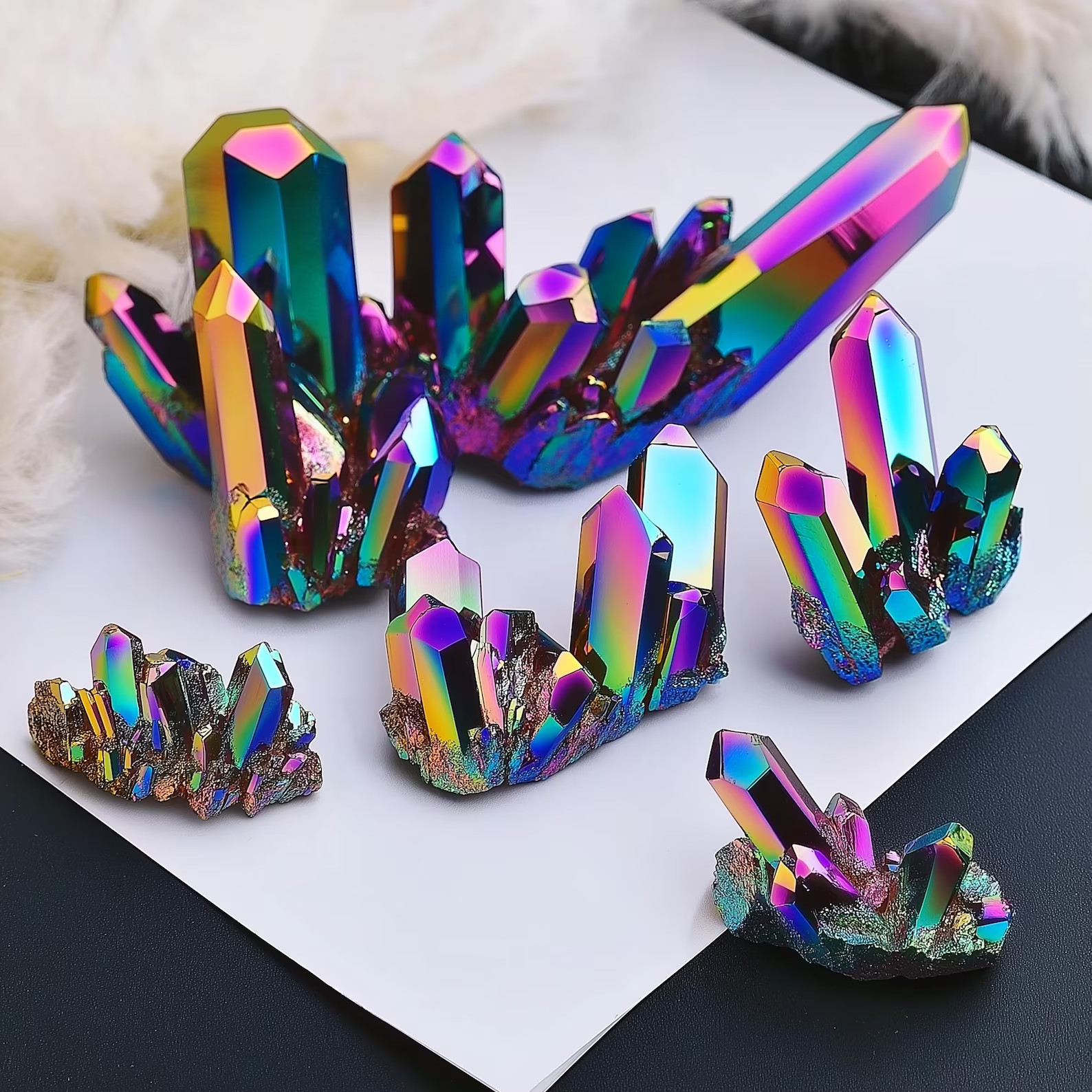 Titanium Rainbow Cluster Quartz Crystal Rock Crystal Gift Home Decor Art Stone
