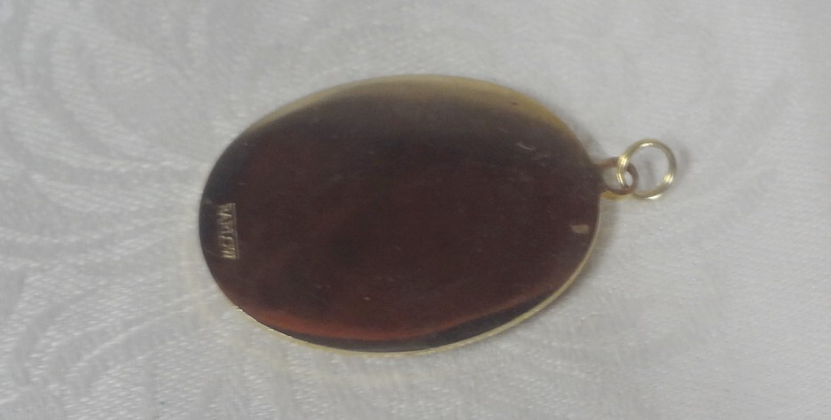 Signed BARLOW LARGE CAT PENDANT with BRASS MOUNTING-UNUSUAL FIND!