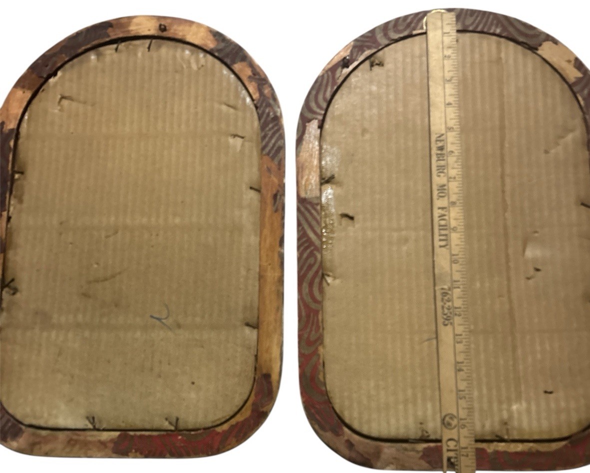 Two Antique Victorian Hand Tinted Photos Detailed Wood Frame Convex Bubble Glass