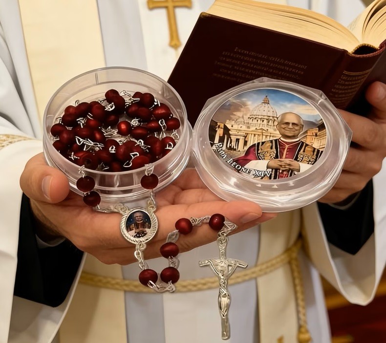 POPE LEO XIV ROSARY (PAPA LEONE XIV) HANDMADE DIVINE ROSARY WITH RED ROSE BEADS,