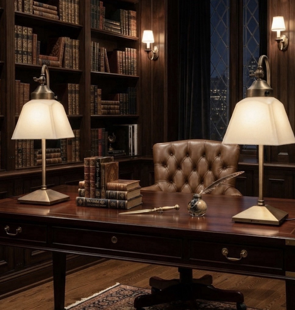 Vintage Adjustable Brass Desk Lamps with Frosted Glass Shade