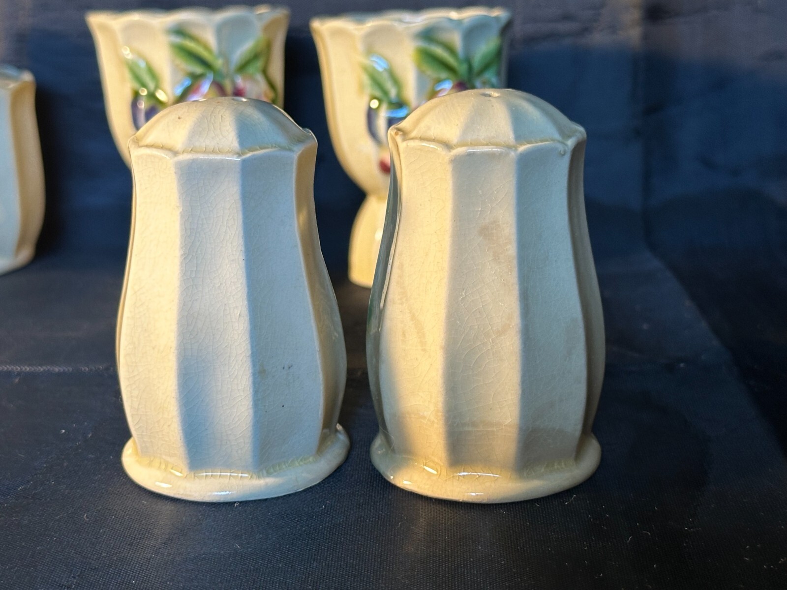 Royal Sealy JAPAN Fruit Motif Salt & Pepper, egg cups & jars w/lids (2 each)