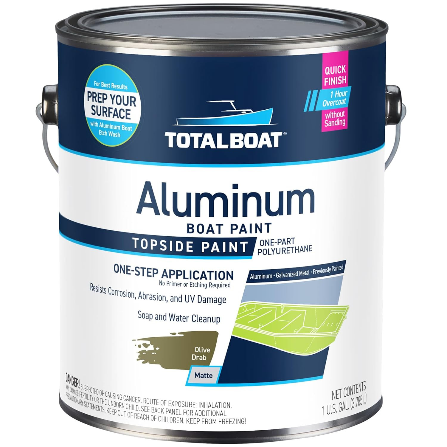 TotalBoat Aluminum Boat Paint Olive Drab Gallon For Canoes Jon Boats Duck Boats
