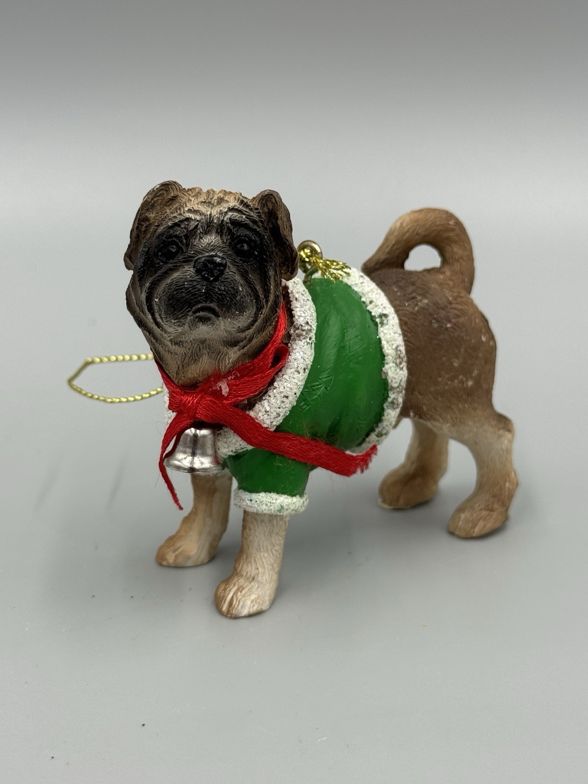 Pug Puppy Dog In Green Sweater Christmas Ornament