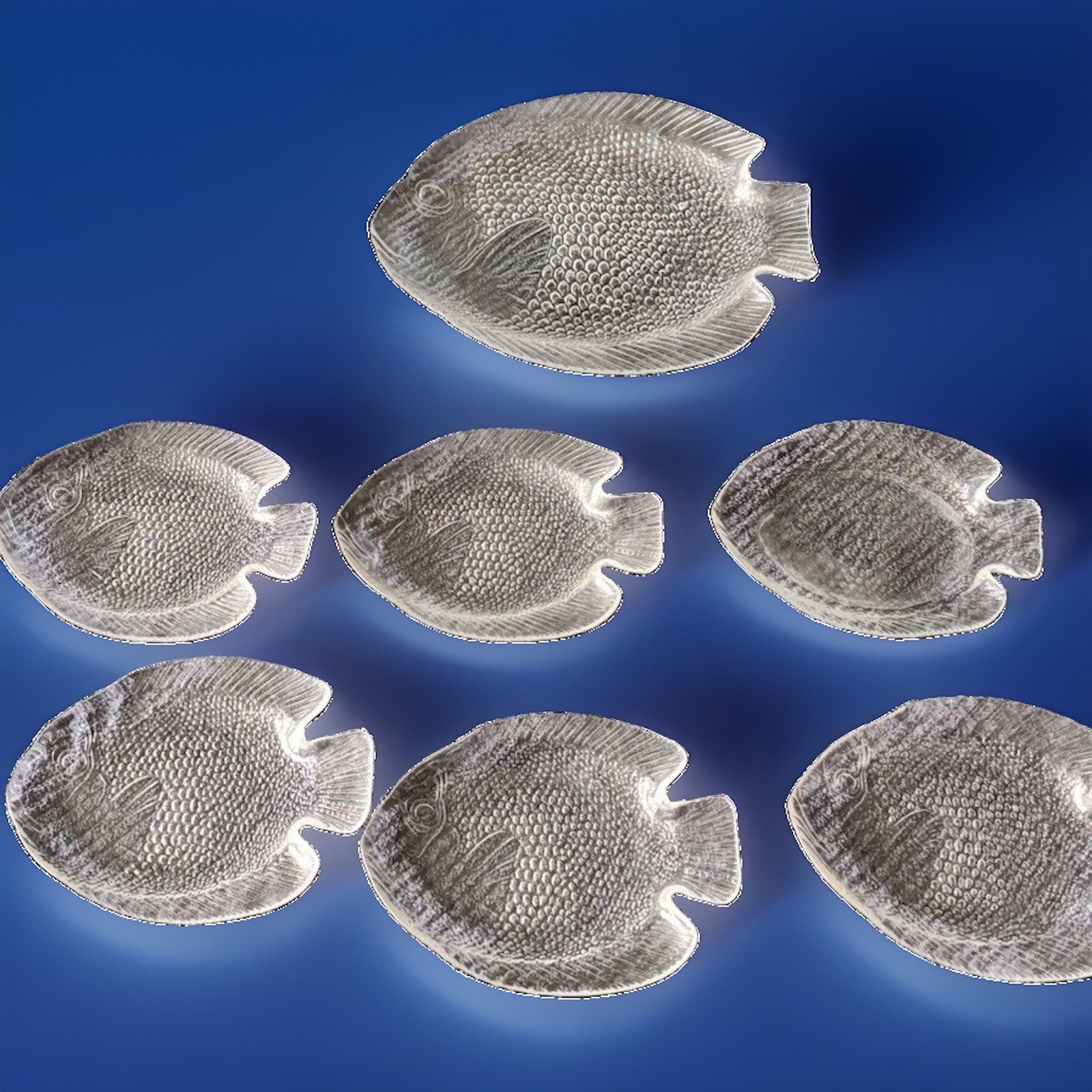 Arcoroc France Fish Plates Platter Set 6 Dinner Plates 1 Serving Platter Glass