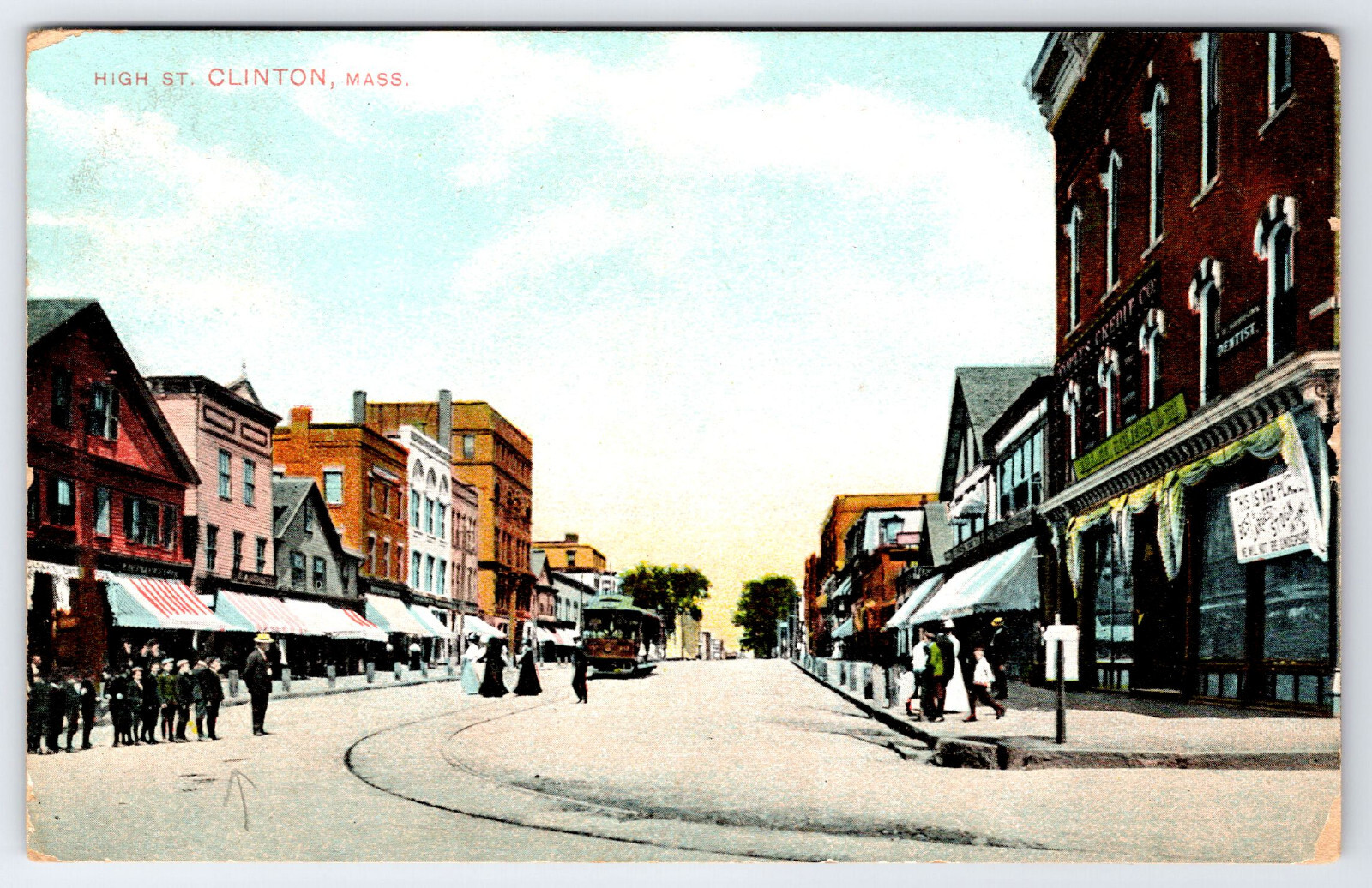 [E17] Postcard 1909 Hand Cancel Doane 2/4, High Street Clinton MA