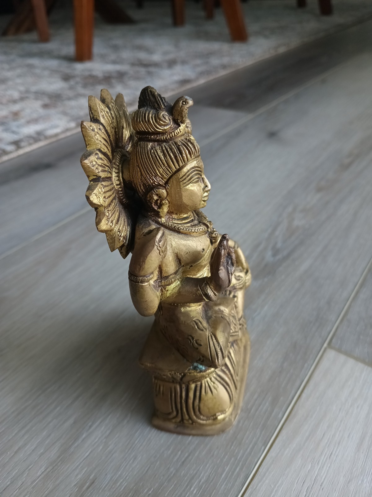 Antique Finish Brass? Bronze? Neelkanth Shiva Siting Kamandal Trishul Figurine