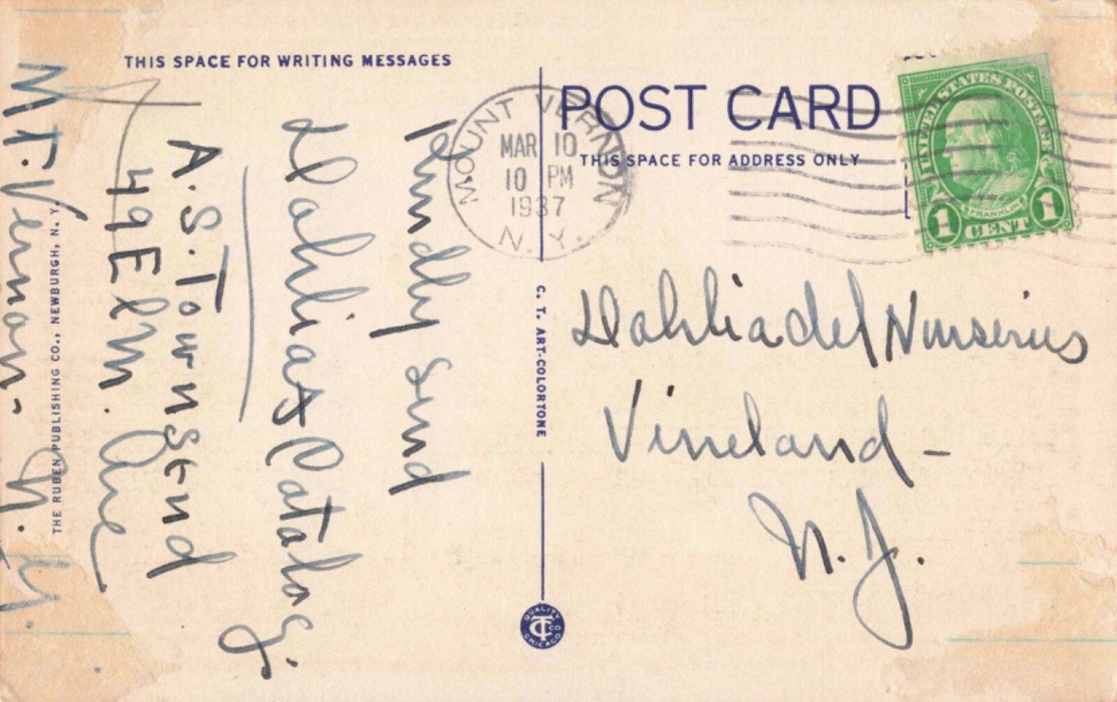 New Rochelle, New York Postcard College of New Rochelle Castle PM 1937 R8