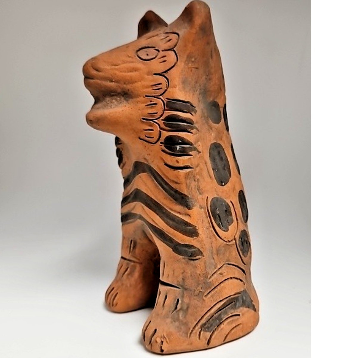 Mexico Pottery 8″ Large Cat Hand Painted Clay Folk Art Standing