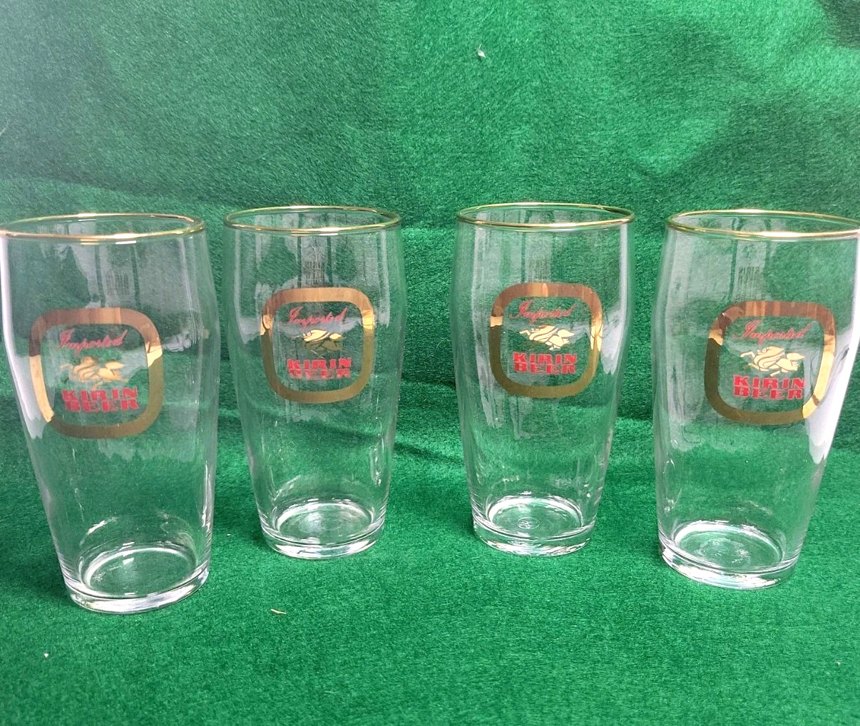 KIRIN Beer Brewed in Japan, Pilsener Glasses, Less Than 5″ Tall, 4 pcs Vintage