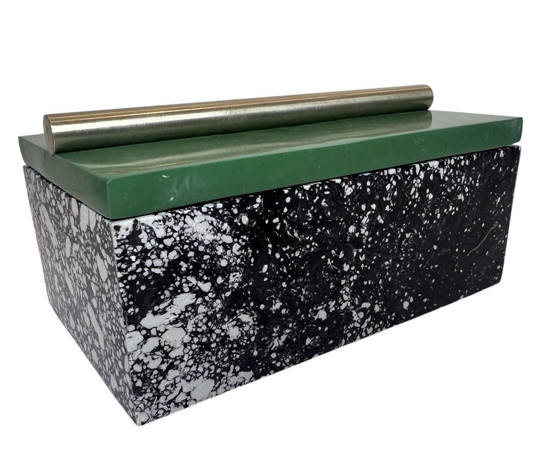 Post Modern Memphis Style Terrazzo Resin Decorative Storage Box Green Lid c1980s